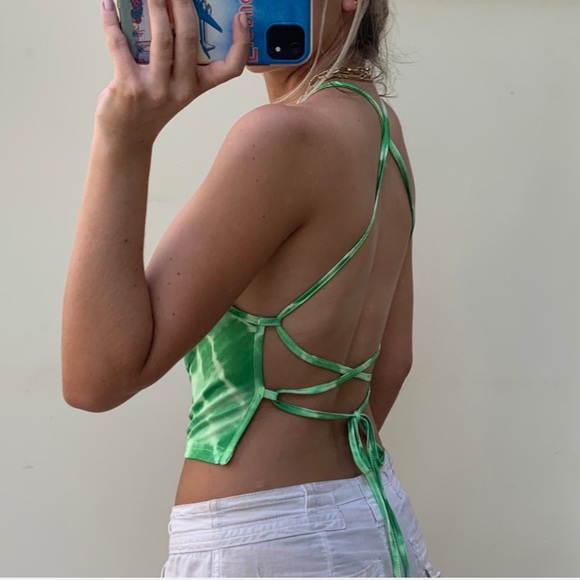 Tie dye Cowl neck in green and blue. - Picture 3 of 7